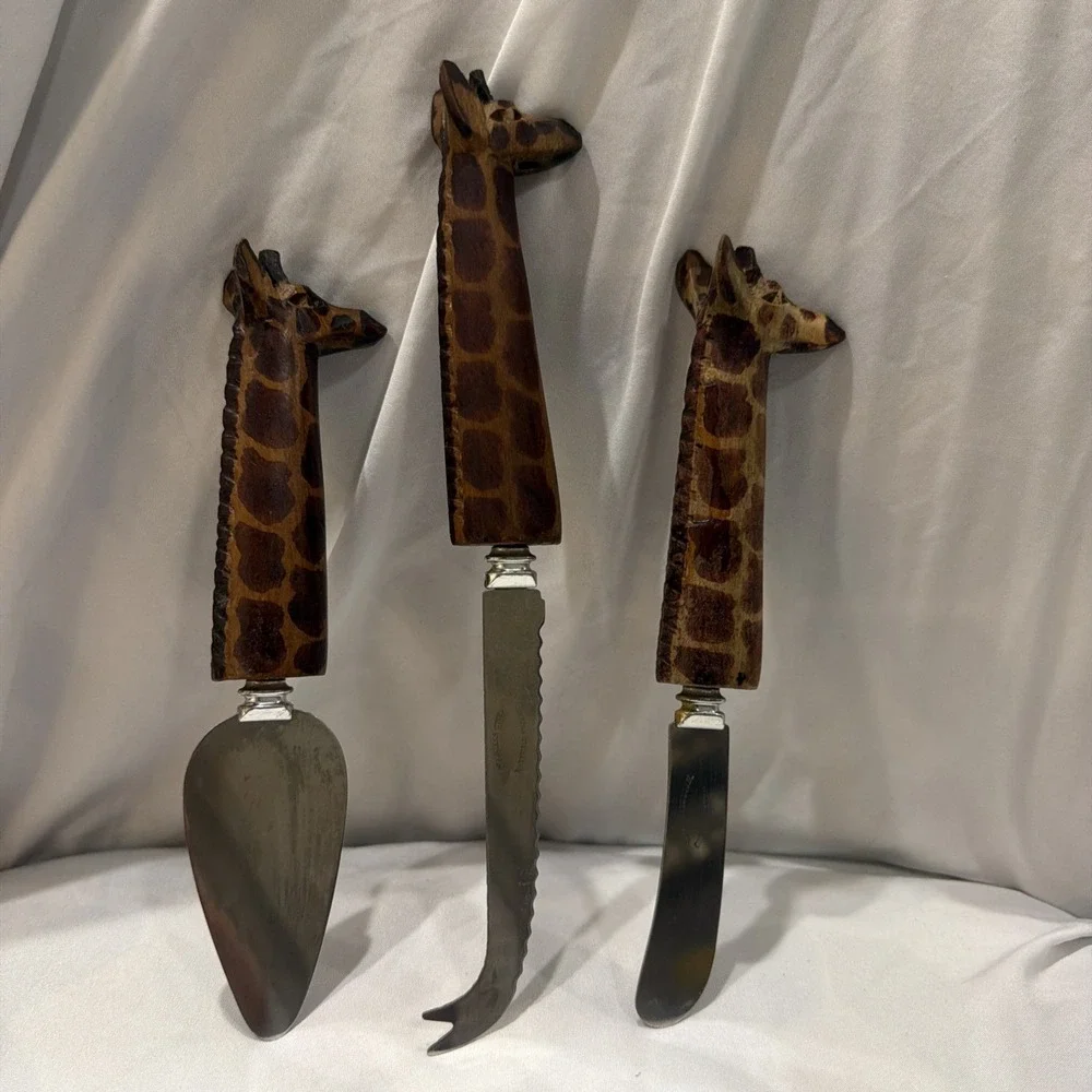Vintage Giraffe Handle Cheese Knife Set 3pc Stainless‎ Steel Sheffield England
